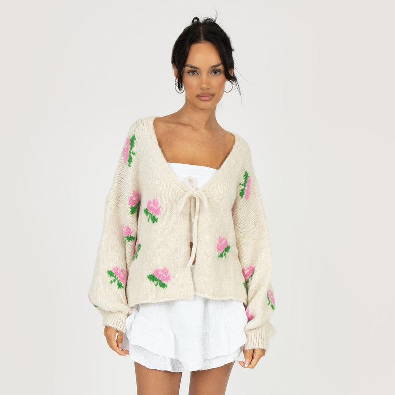 Dalila | Cárdigan de punto con rosas