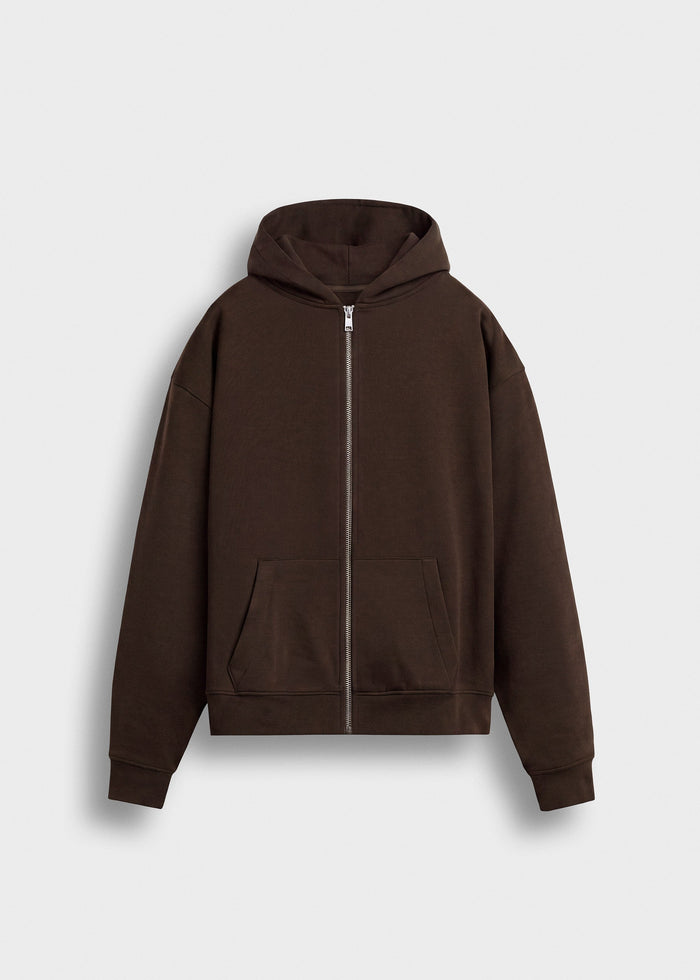 Sudadera Cremallera Oversize Ciro en chocolate, vista delantera