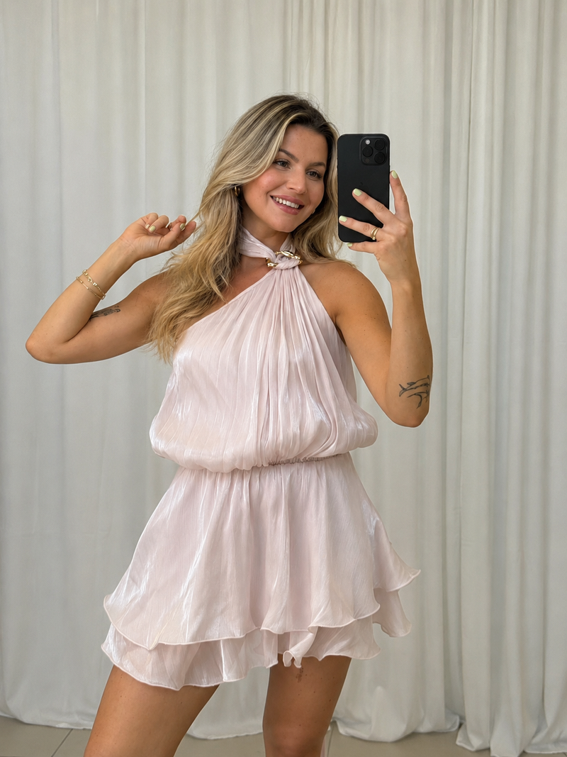 Rocío | Vestido mini halter con volantes