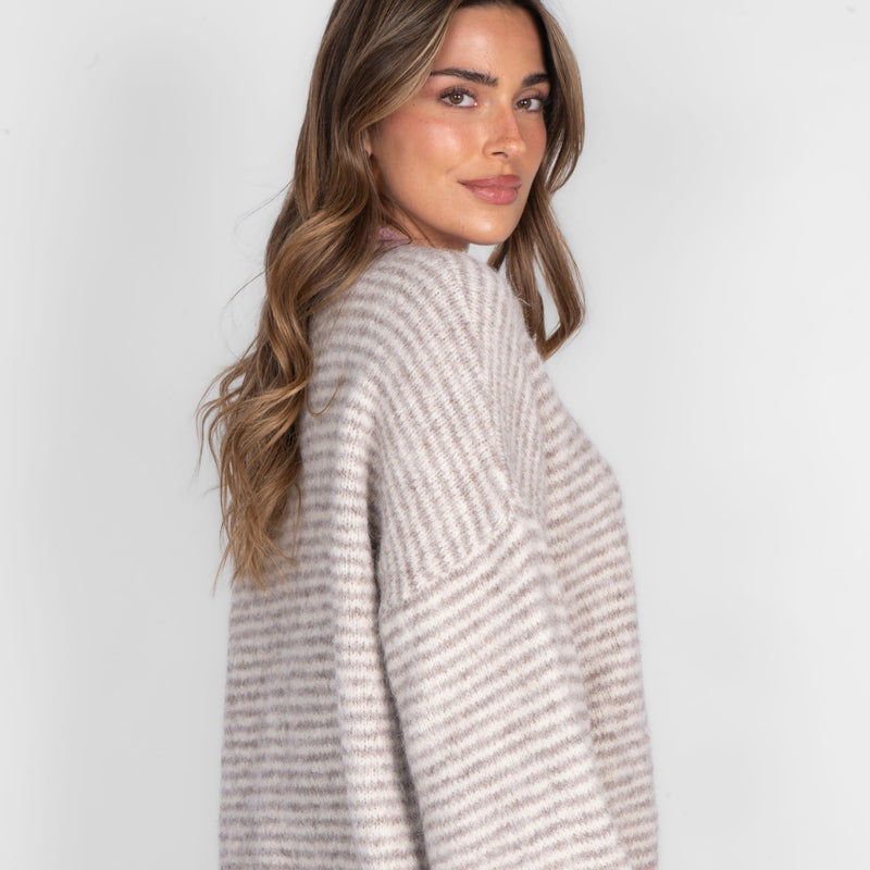 Elsa | Jersey de rayas finas con contrastes rosa
