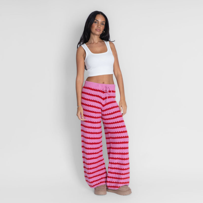Lorea | Pantalón ancho de punto de rayas rosa