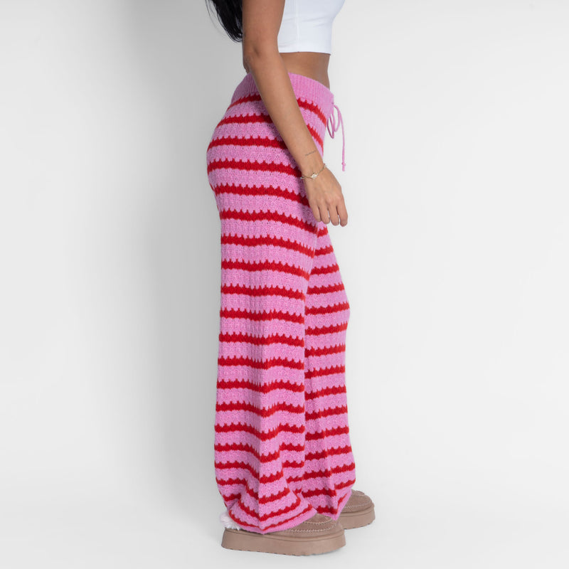 Lorea | Pantalón ancho de punto de rayas rosa