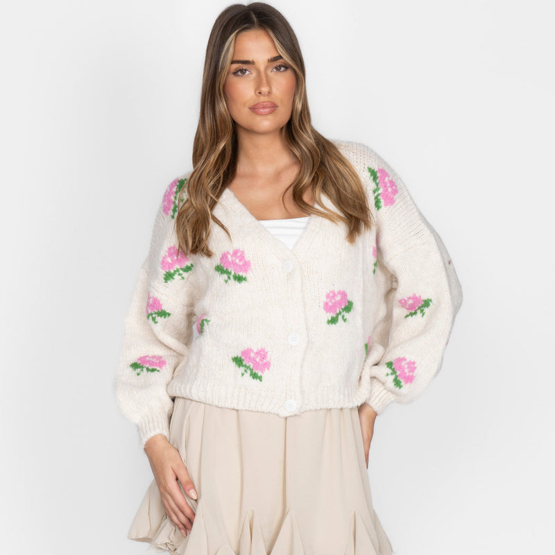 Azahara | Cárdigan oversize con motivo de rosas