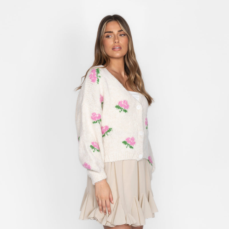Azahara | Cárdigan oversize con motivo de rosas
