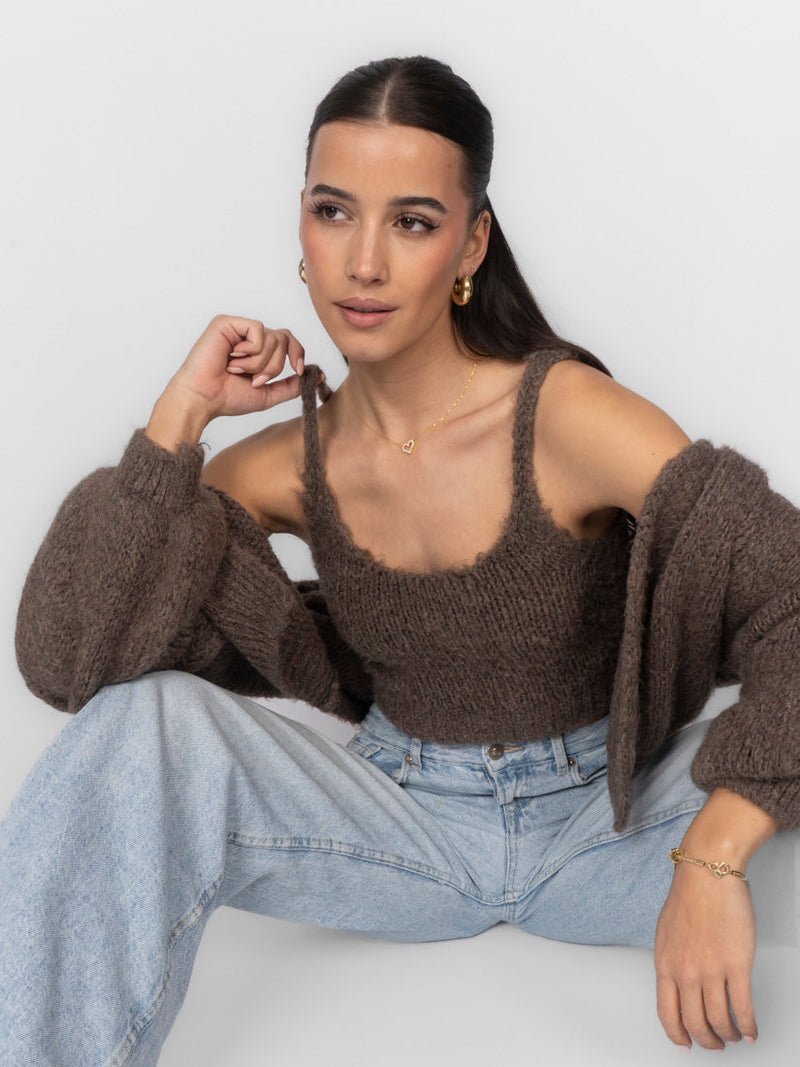 Lara | Conjunto de top corto y cárdigan de punto