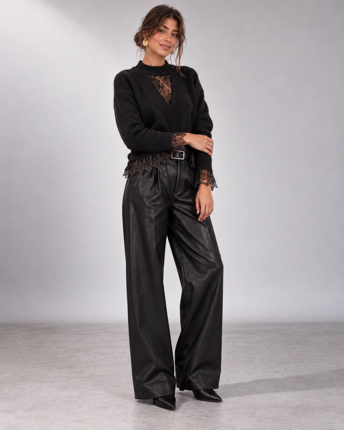 Lucy jersey negro con ribete de encaje - look completo