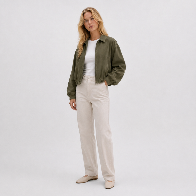 Bomber Collar Olive - vista tres cuartos