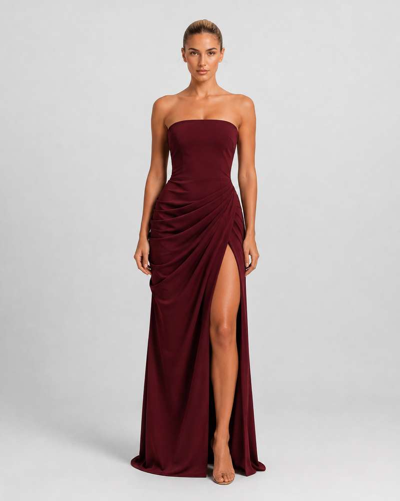 Vestido Santorini Drape burdeos - modelo 5 frontal
