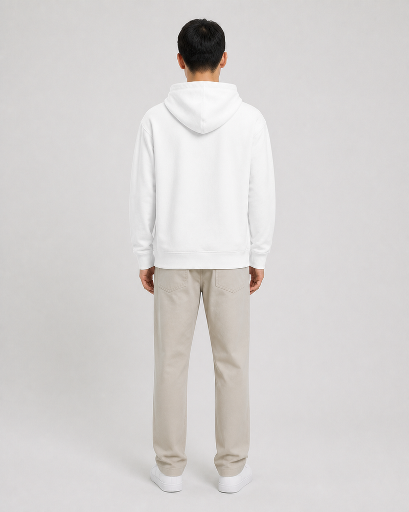 Sudadera Midweight Essential en blanco — con modelo de espalda