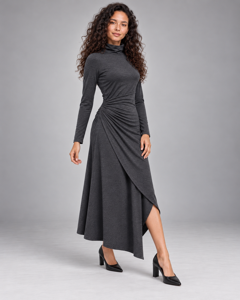 Vestido Margot Drapeado gris - caída de la falda