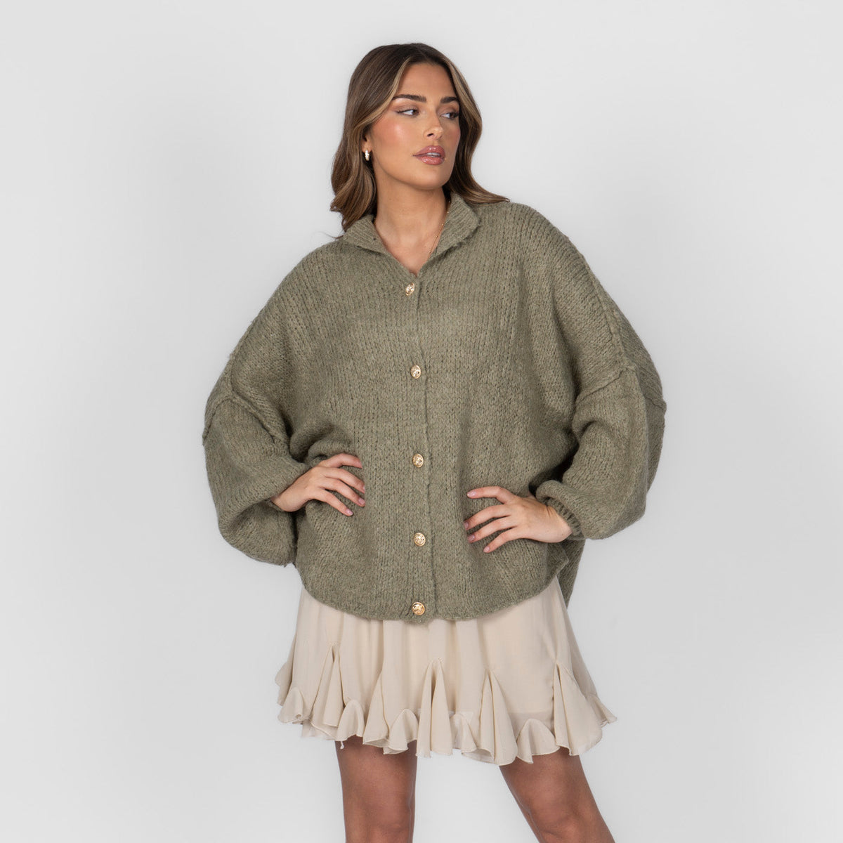 CozyGlam | Conjunto de cárdigan oversize y falda
