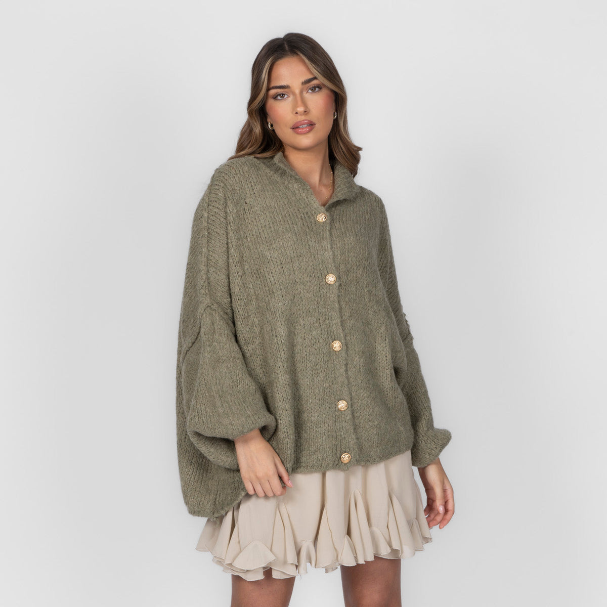 CozyGlam | Conjunto de cárdigan oversize y falda