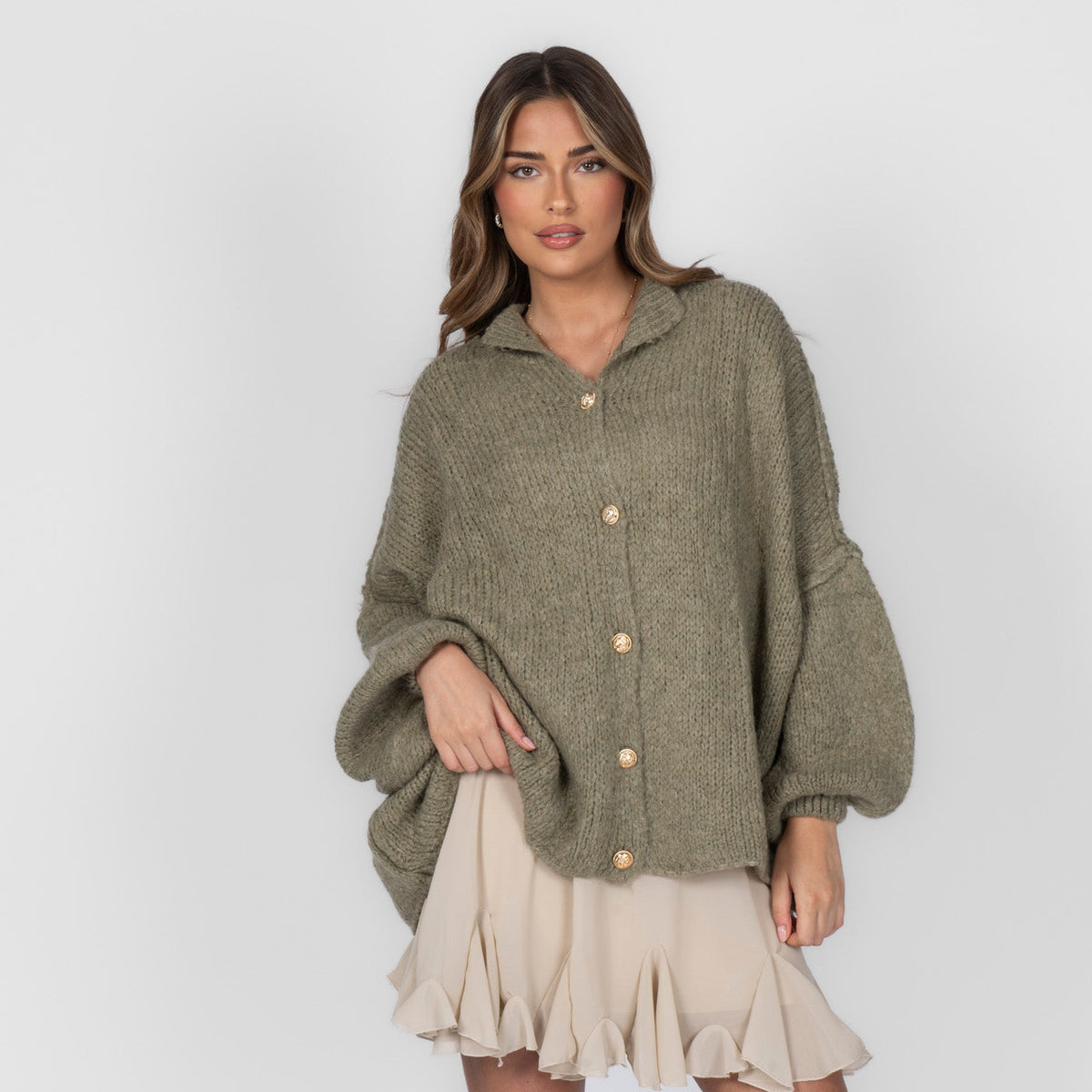 CozyGlam | Conjunto de cárdigan oversize y falda
