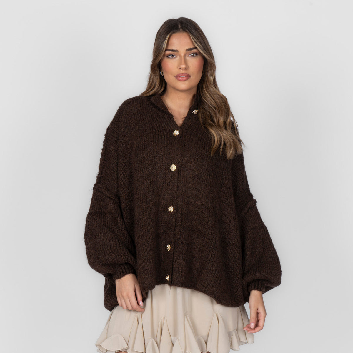 CozyGlam | Conjunto de cárdigan oversize y falda