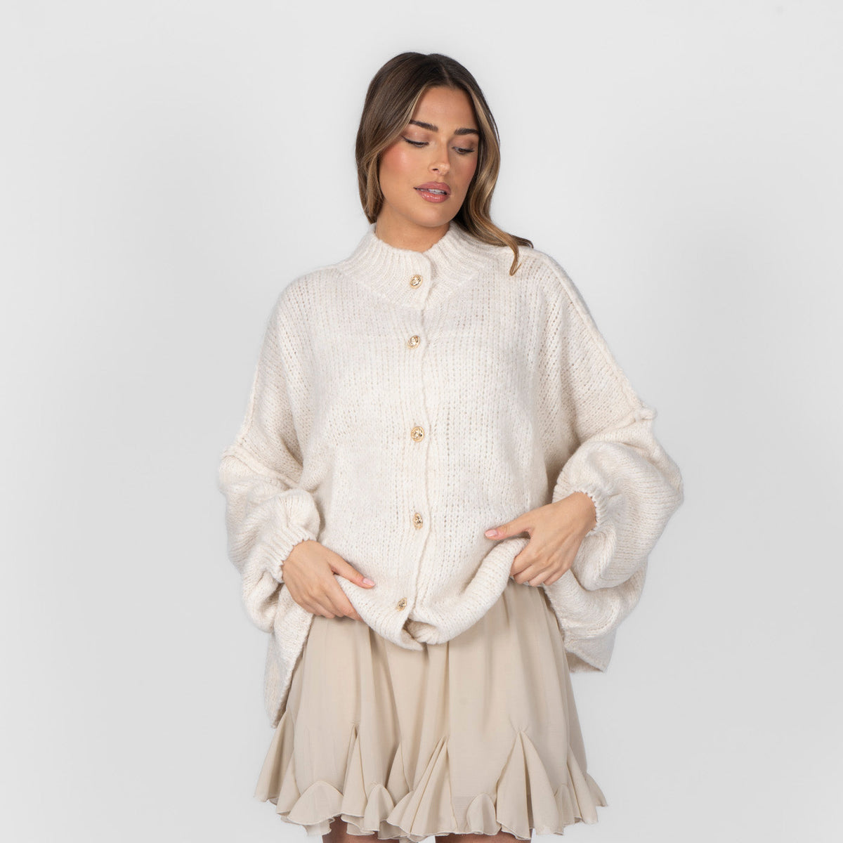 CozyGlam | Conjunto de cárdigan oversize y falda