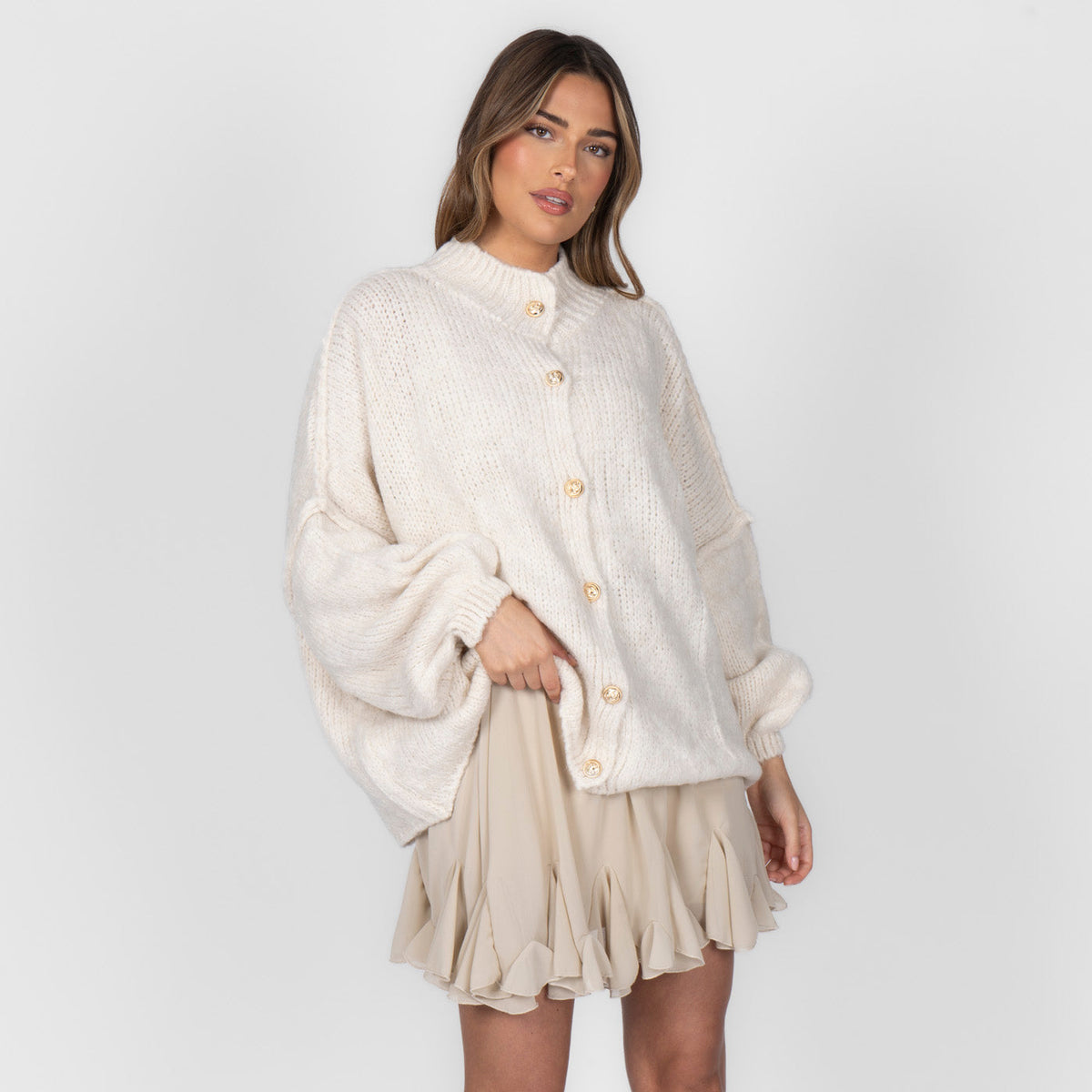 CozyGlam | Conjunto de cárdigan oversize y falda