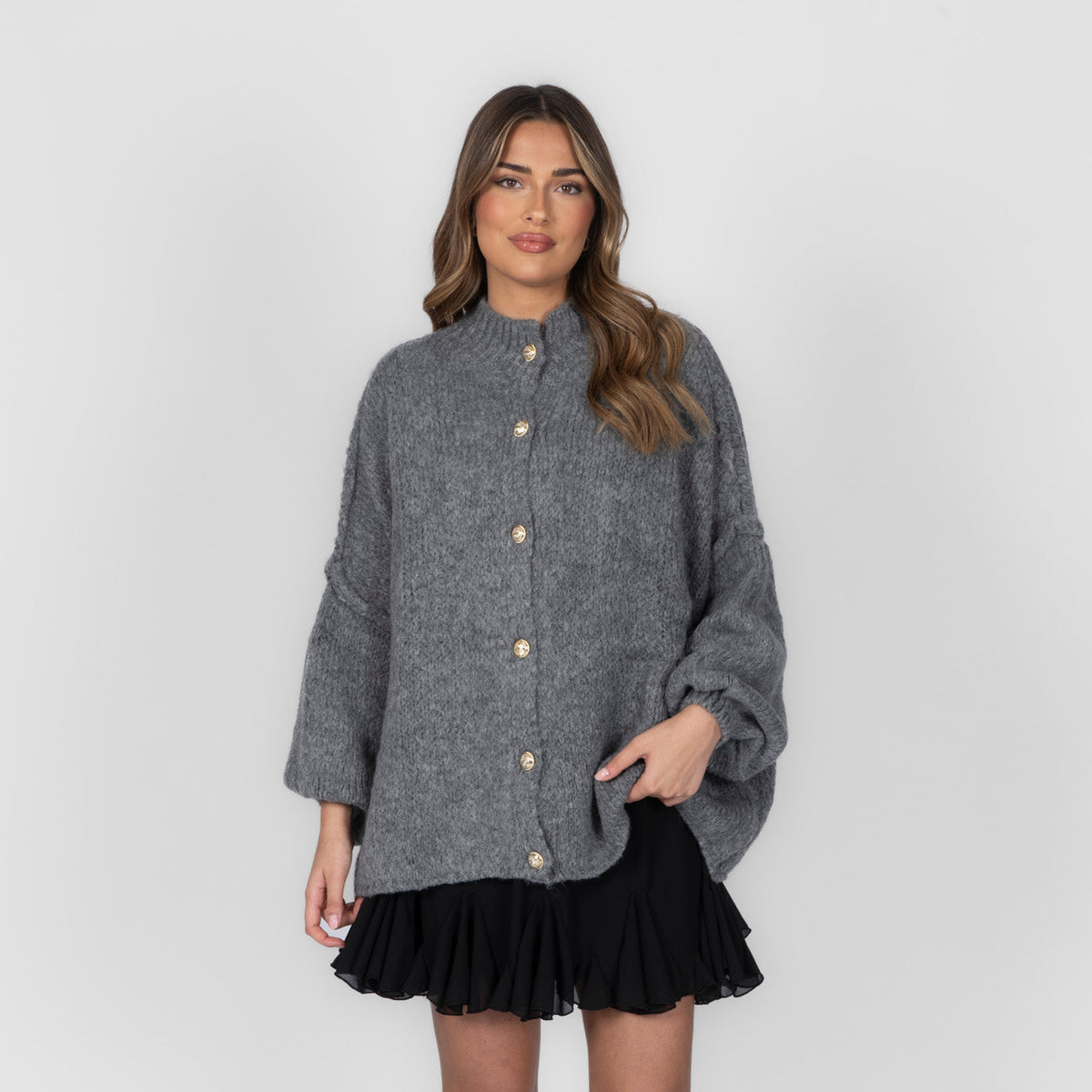 CozyGlam | Conjunto de cárdigan oversize y falda