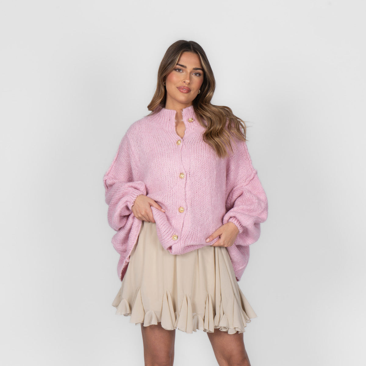 CozyGlam | Conjunto de cárdigan oversize y falda