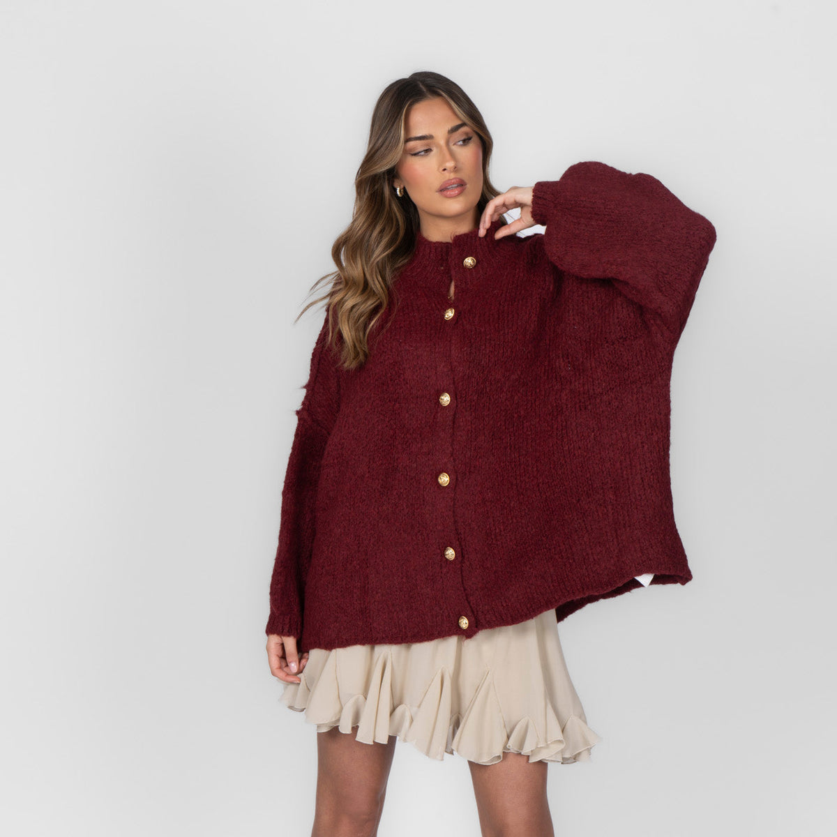 CozyGlam | Conjunto de cárdigan oversize y falda