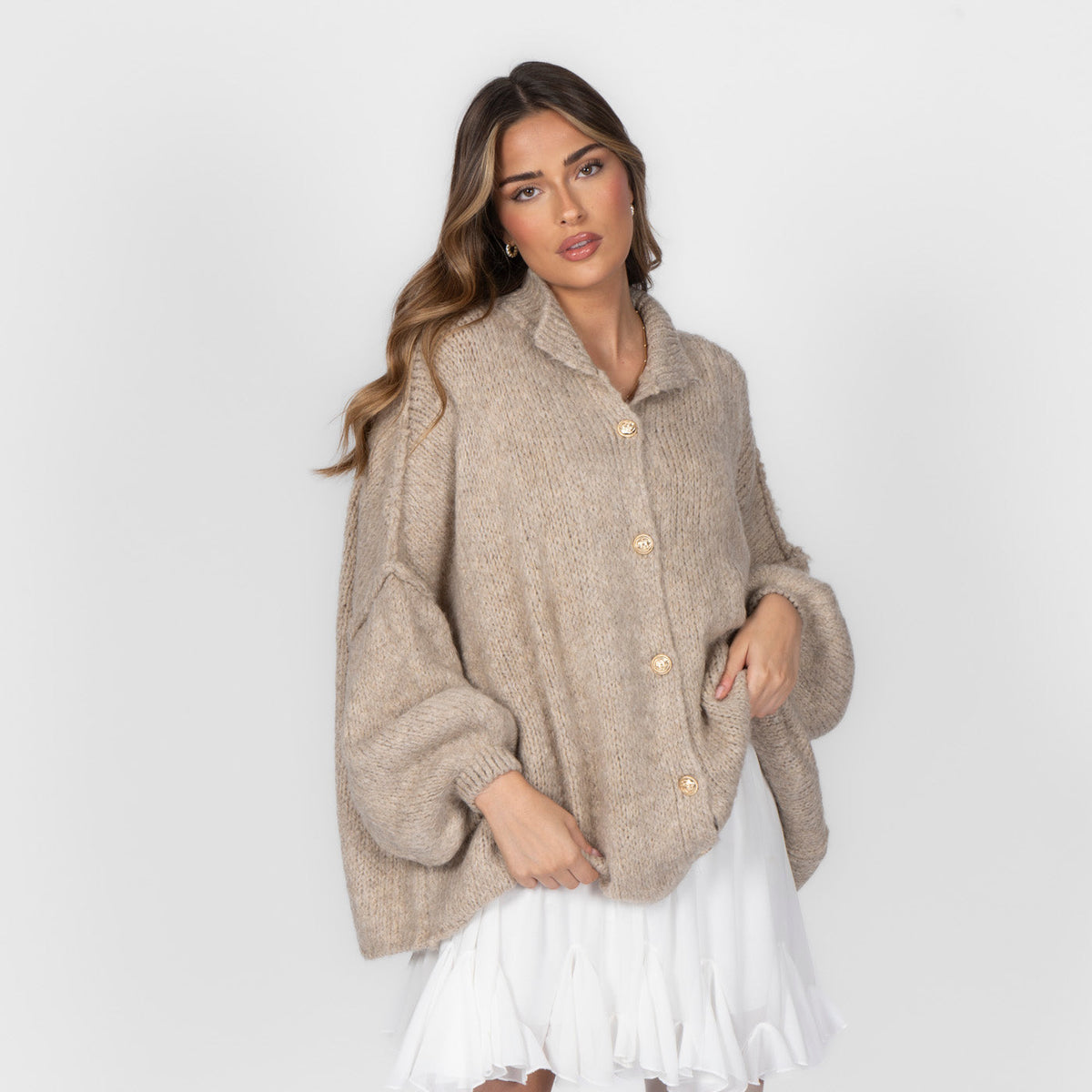 CozyGlam | Conjunto de cárdigan oversize y falda