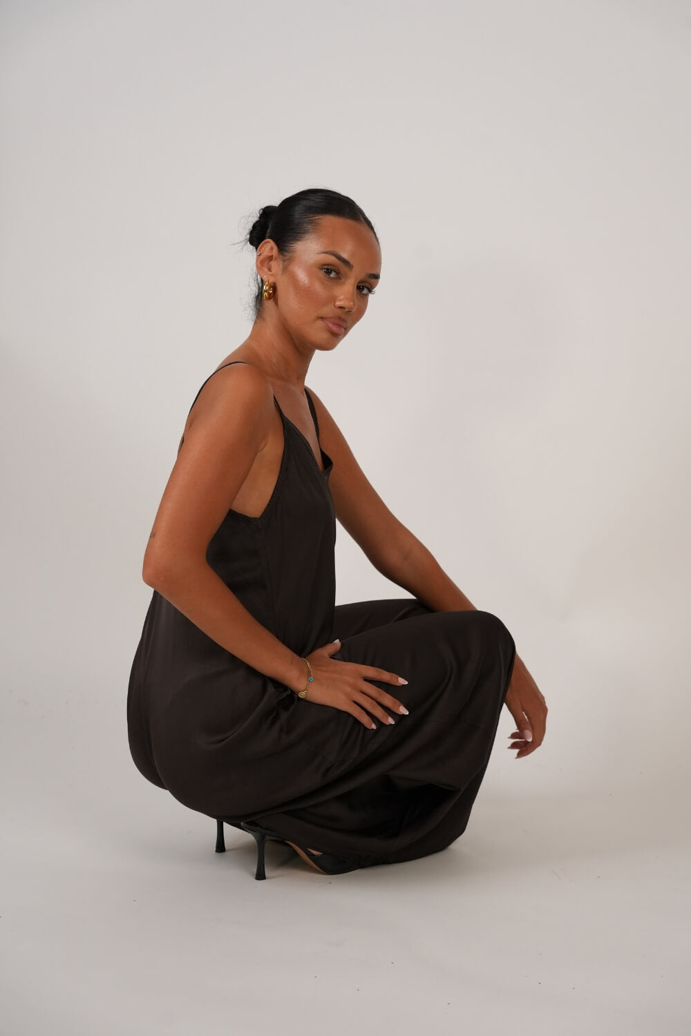 Maite | Mono largo satinado de tirantes