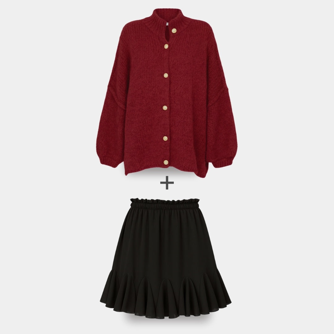 CozyGlam | Conjunto de cárdigan oversize y falda