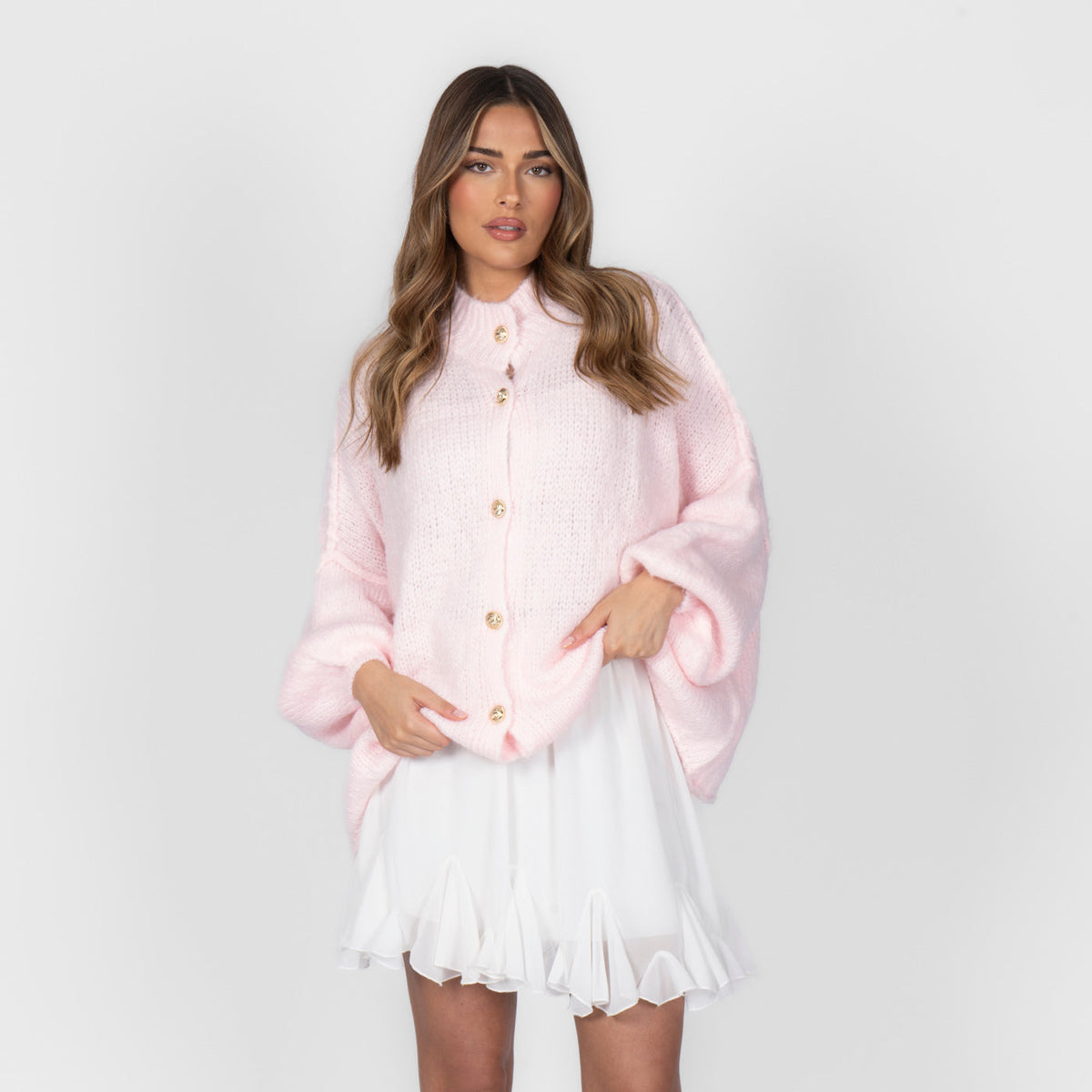 CozyGlam | Conjunto de cárdigan oversize y falda