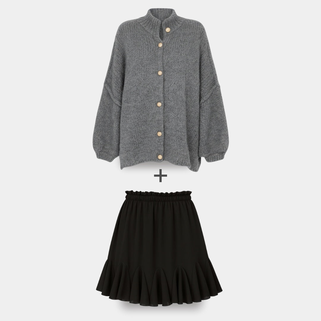 CozyGlam | Conjunto de cárdigan oversize y falda