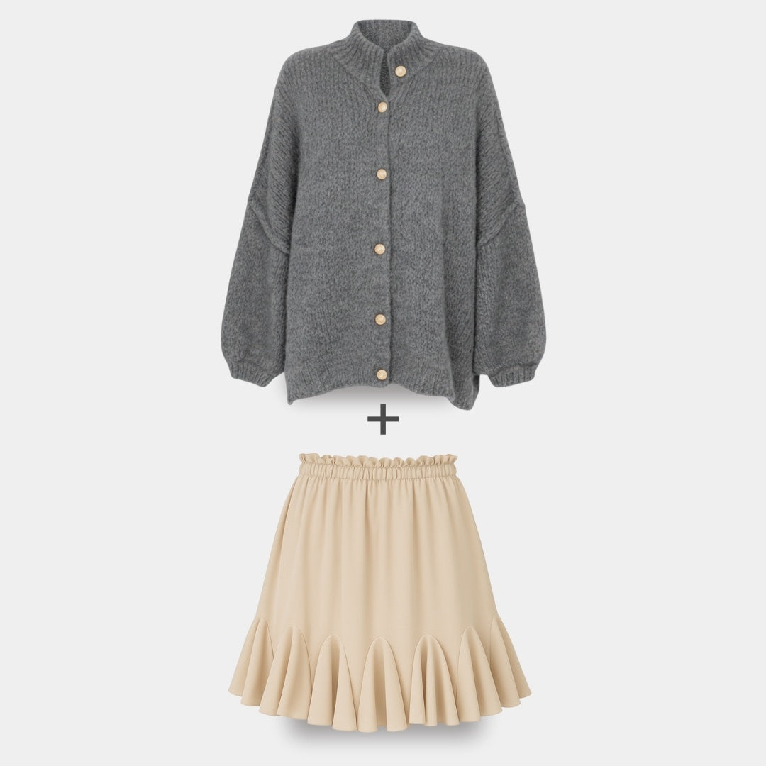CozyGlam | Conjunto de cárdigan oversize y falda