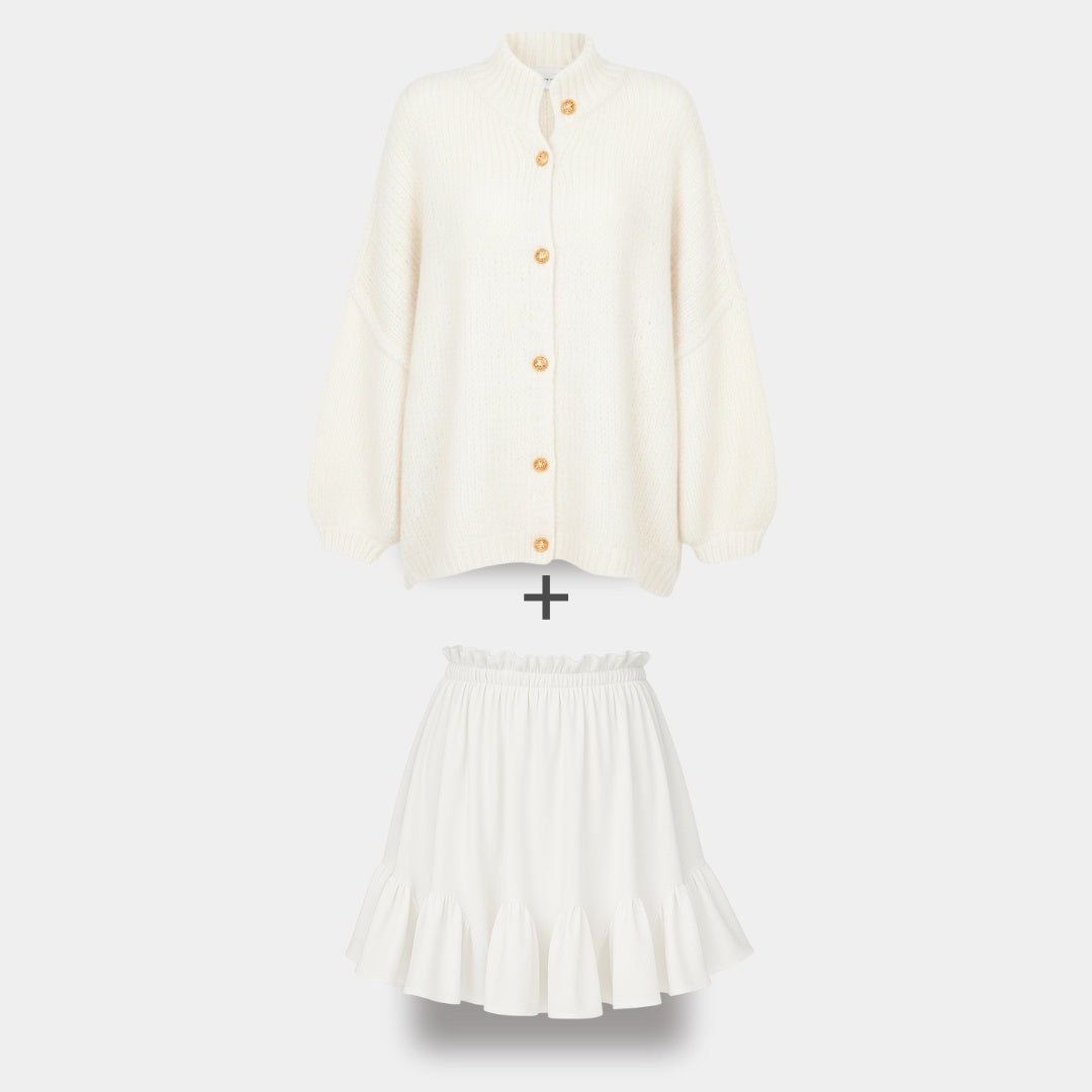CozyGlam | Conjunto de cárdigan oversize y falda