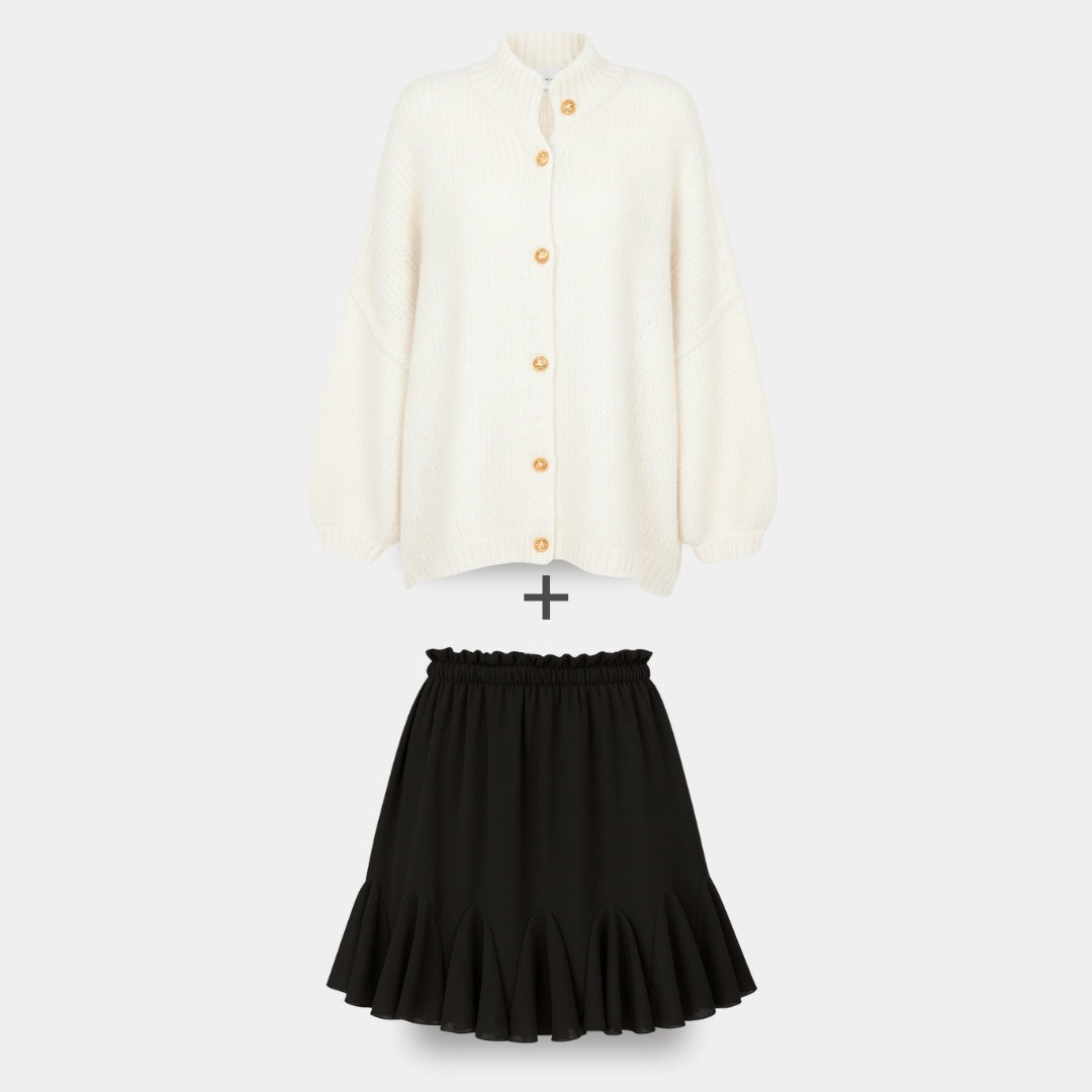 CozyGlam | Conjunto de cárdigan oversize y falda