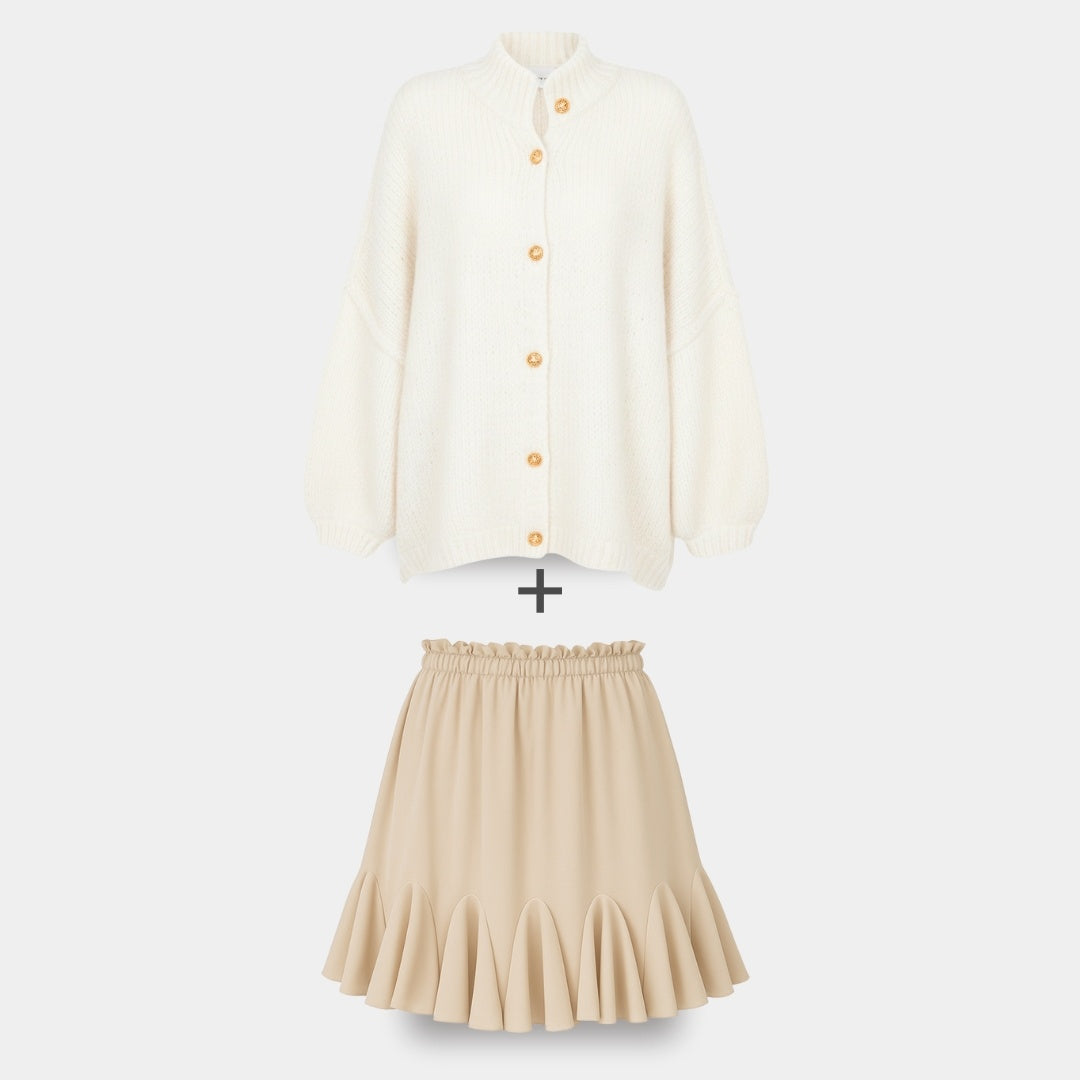 CozyGlam | Conjunto de cárdigan oversize y falda
