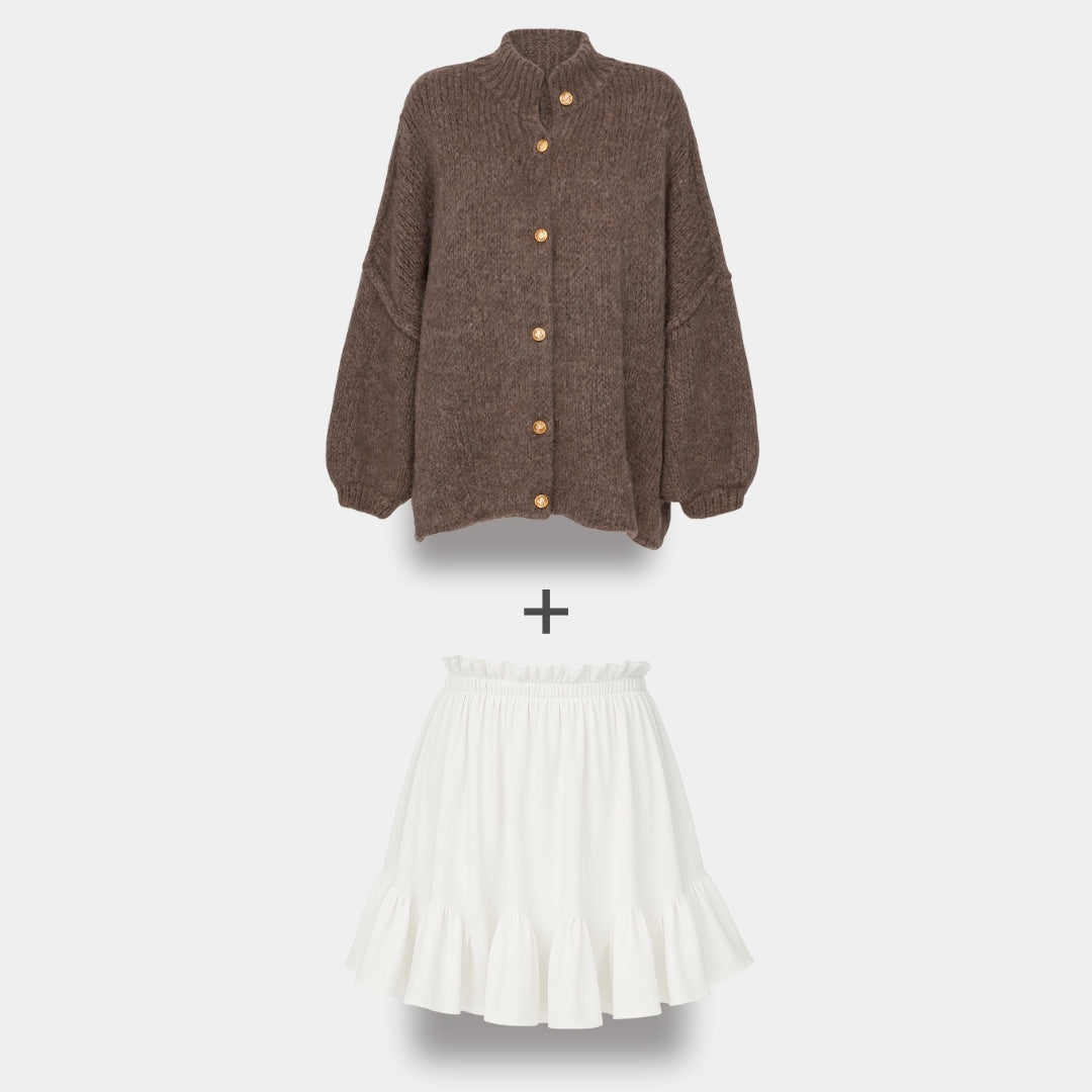 CozyGlam | Conjunto de cárdigan oversize y falda