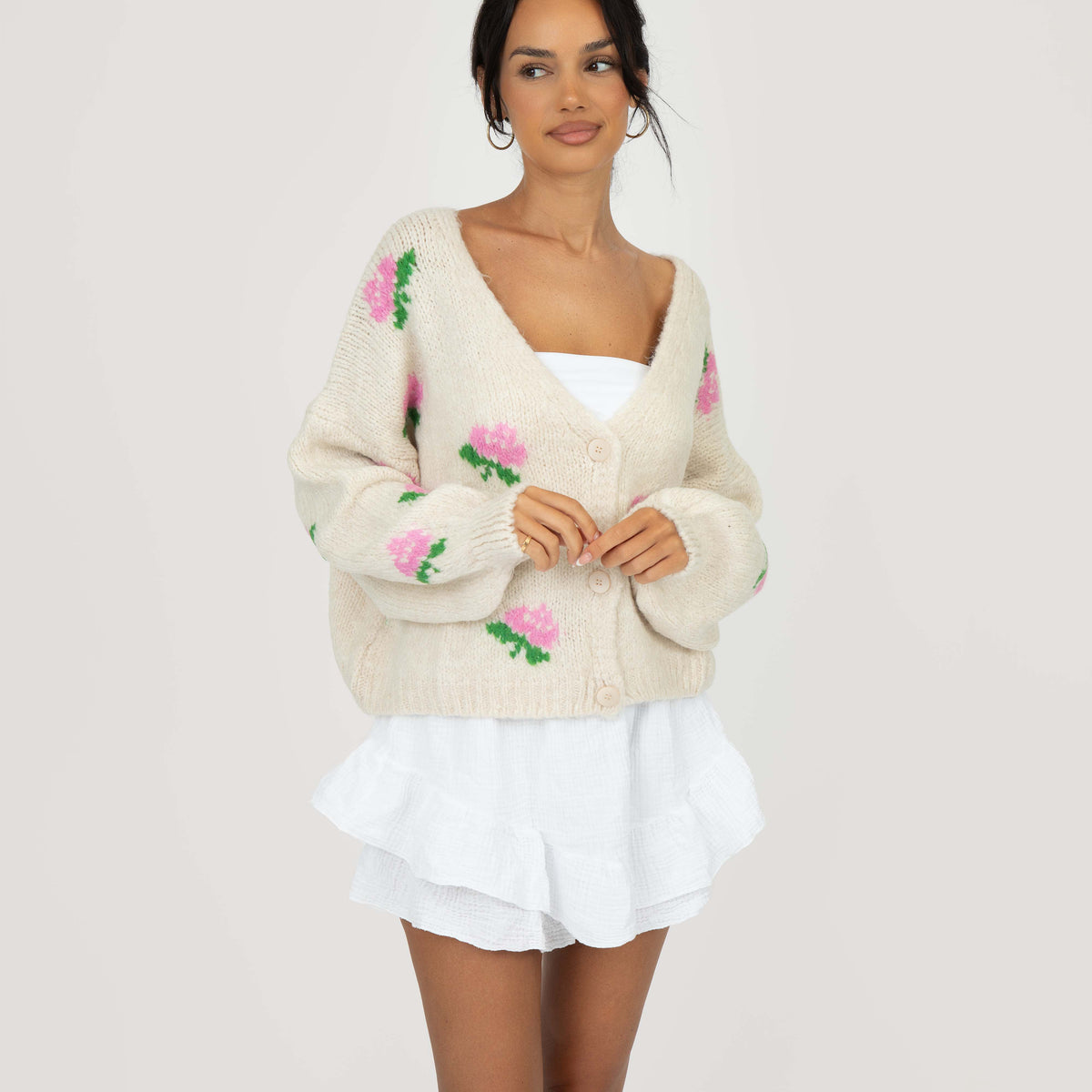 Azahara | Cárdigan oversize con motivo de rosas