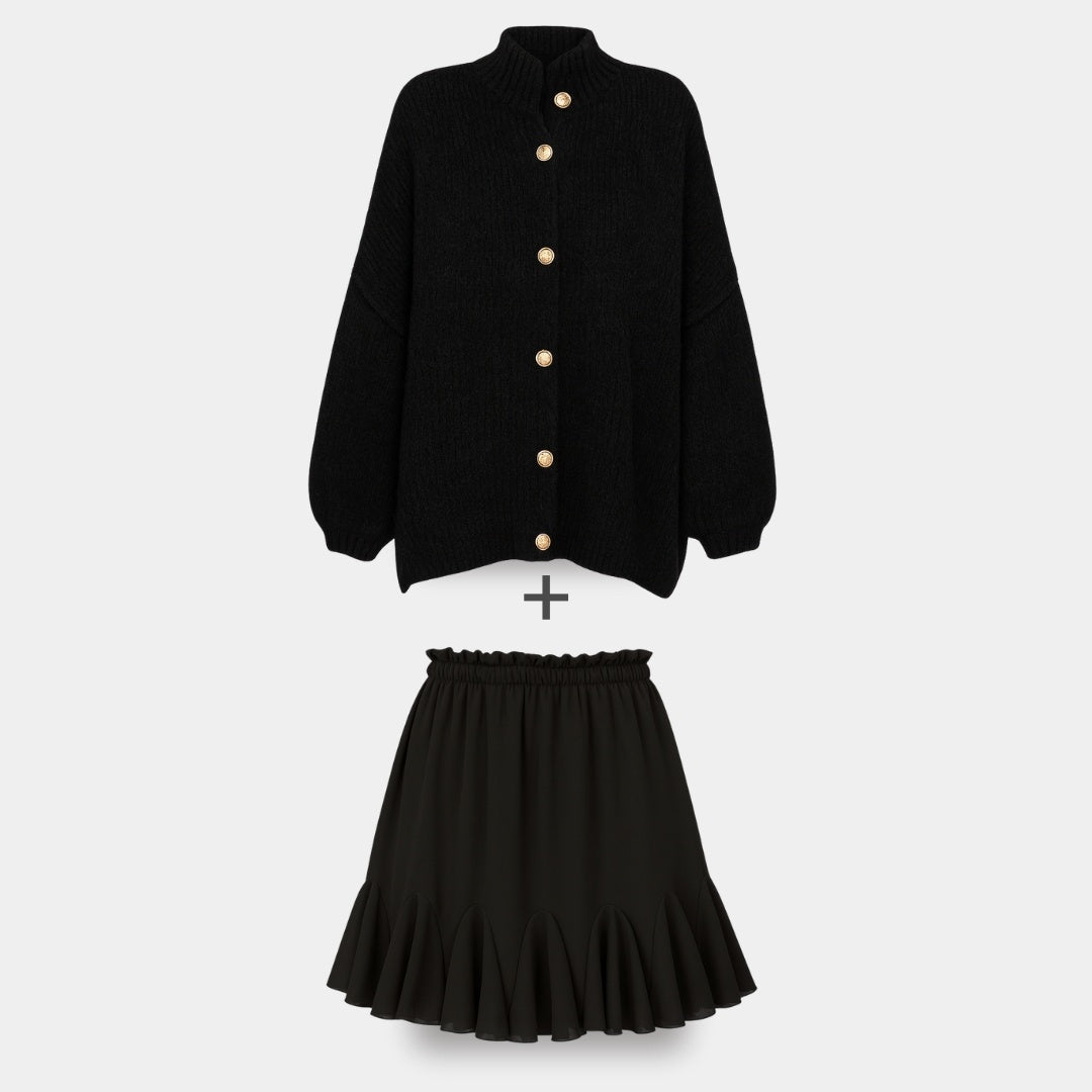 CozyGlam | Conjunto de cárdigan oversize y falda