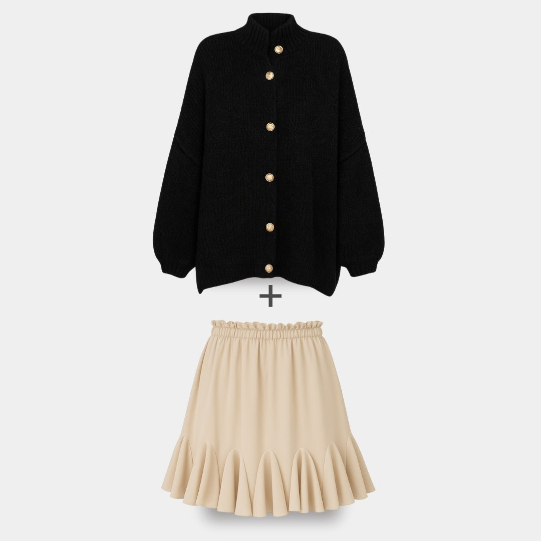 CozyGlam | Conjunto de cárdigan oversize y falda