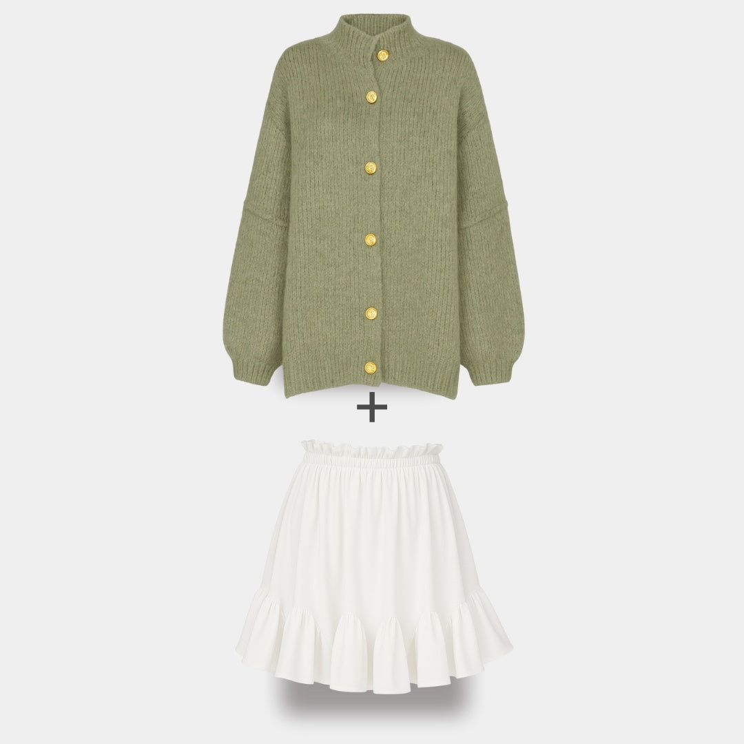 CozyGlam | Conjunto de cárdigan oversize y falda
