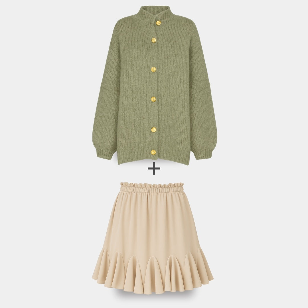 CozyGlam | Conjunto de cárdigan oversize y falda