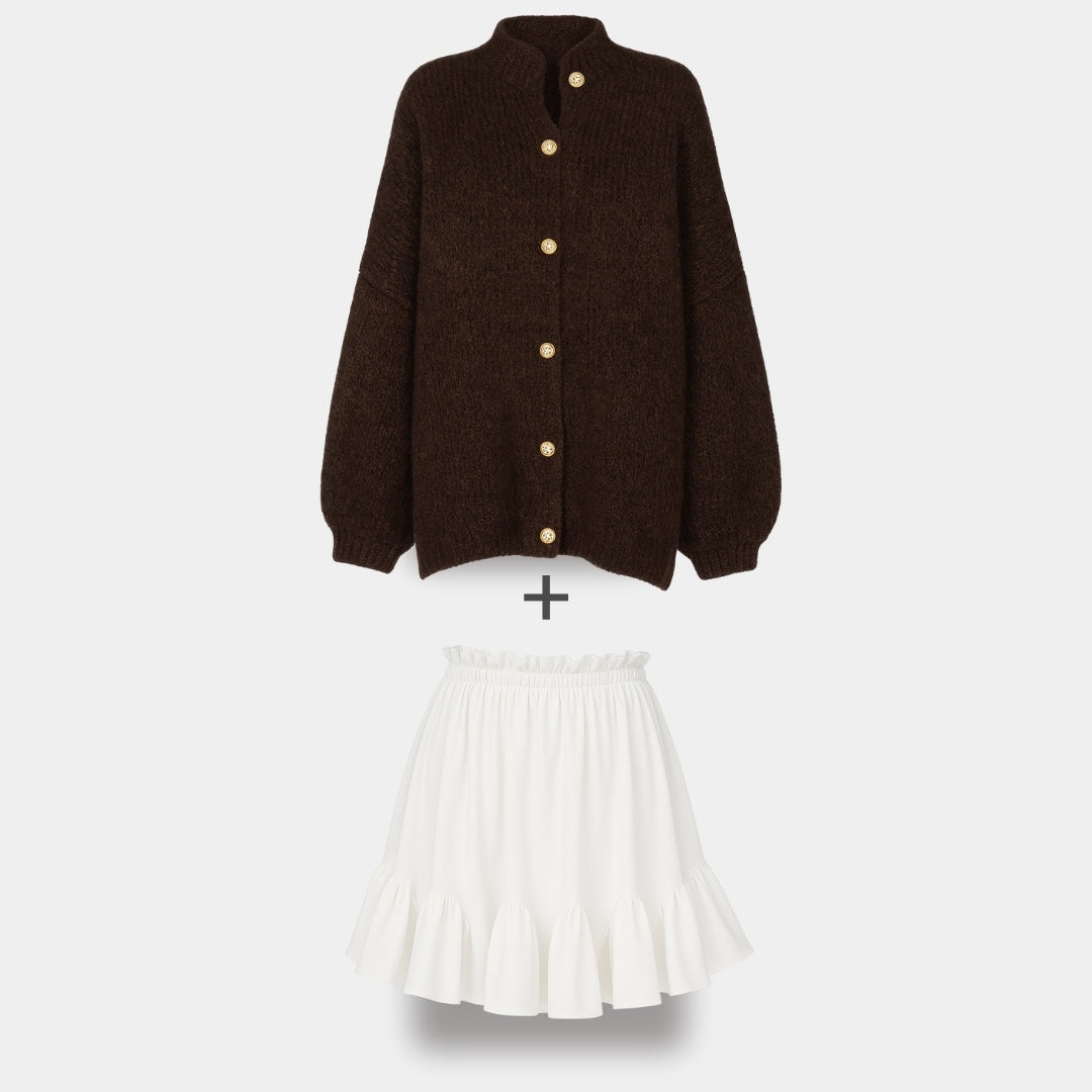 CozyGlam | Conjunto de cárdigan oversize y falda