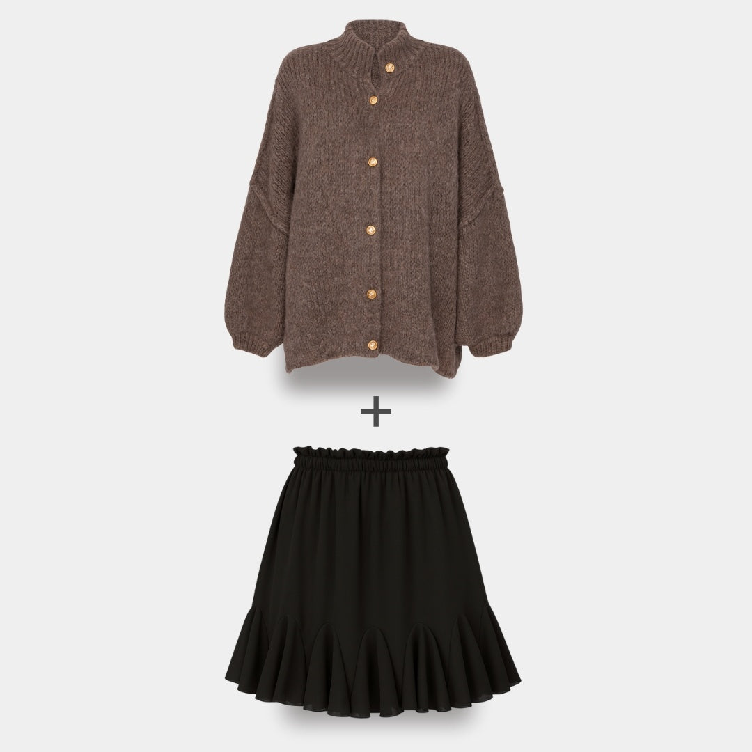 CozyGlam | Conjunto de cárdigan oversize y falda