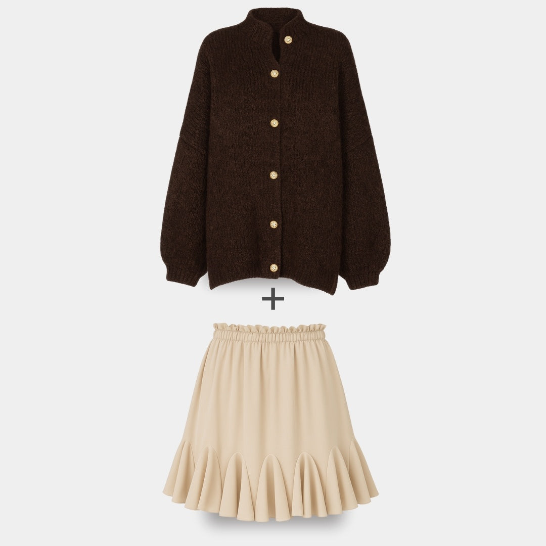CozyGlam | Conjunto de cárdigan oversize y falda