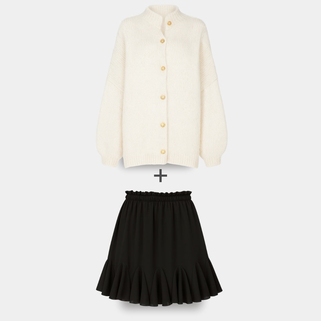 CozyGlam | Conjunto de cárdigan oversize y falda
