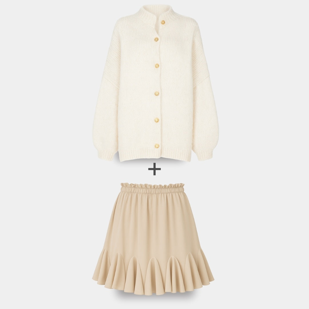 CozyGlam | Conjunto de cárdigan oversize y falda