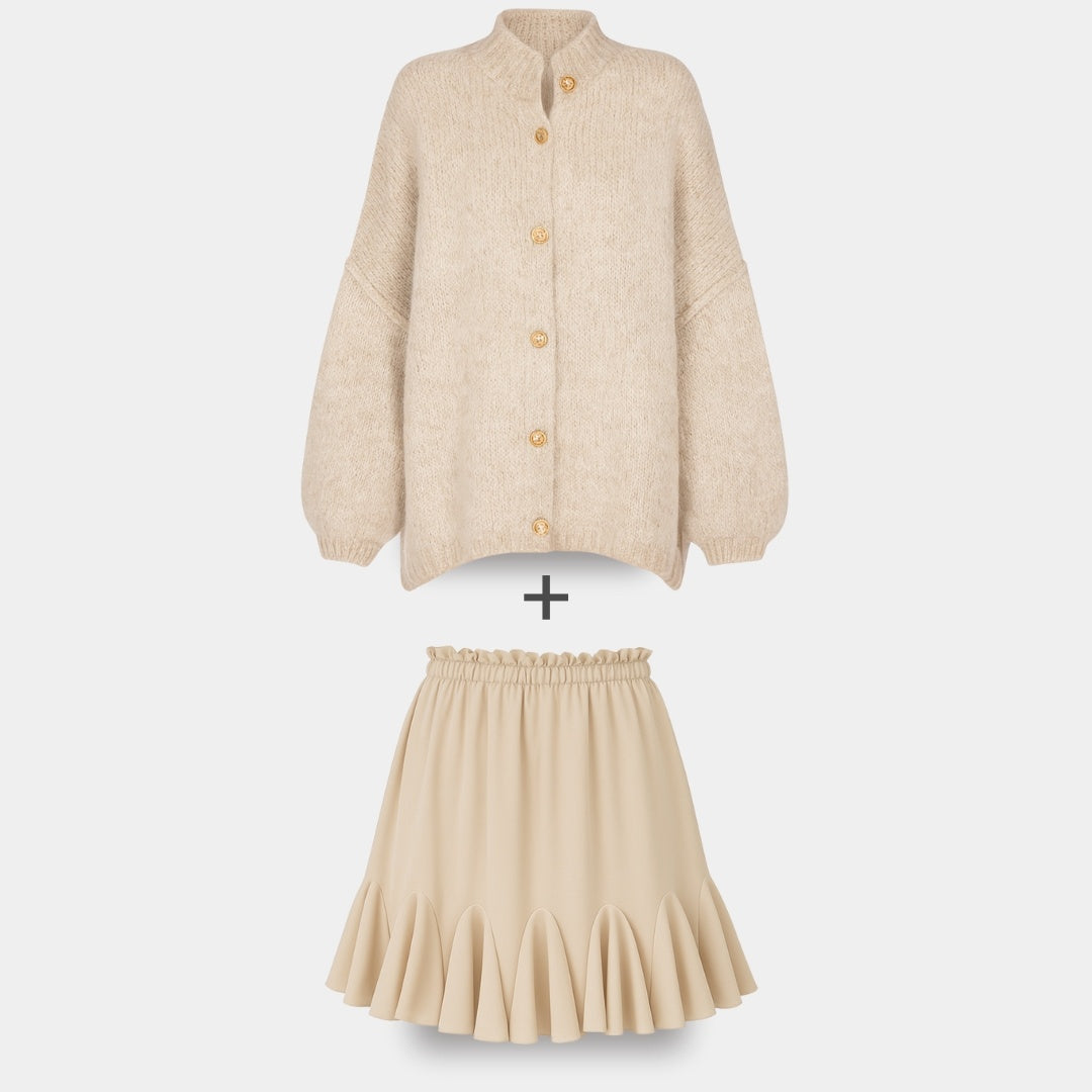 CozyGlam | Conjunto de cárdigan oversize y falda