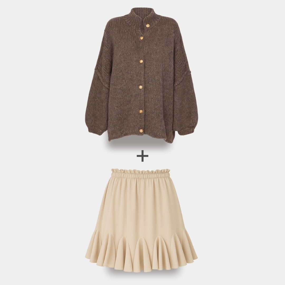 CozyGlam | Conjunto de cárdigan oversize y falda