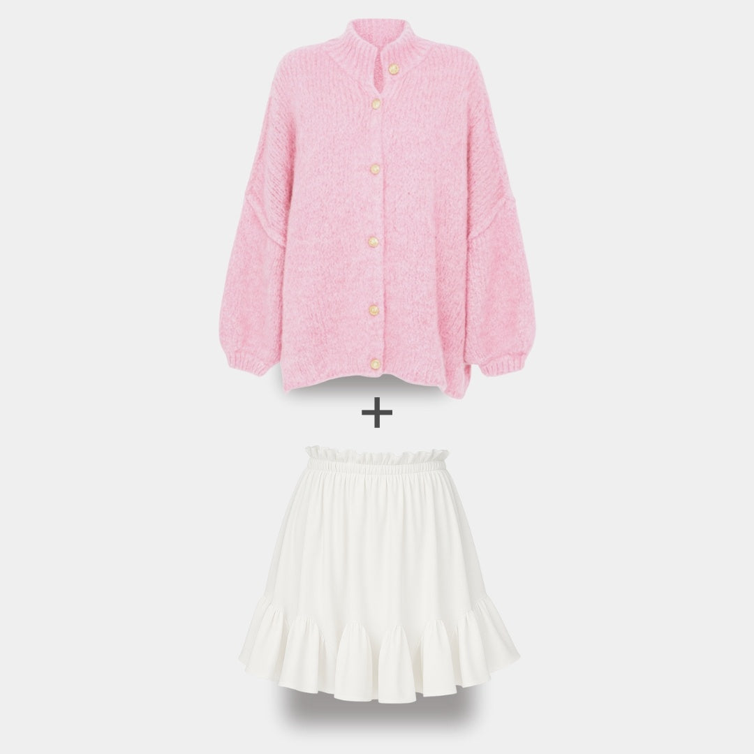 CozyGlam | Conjunto de cárdigan oversize y falda