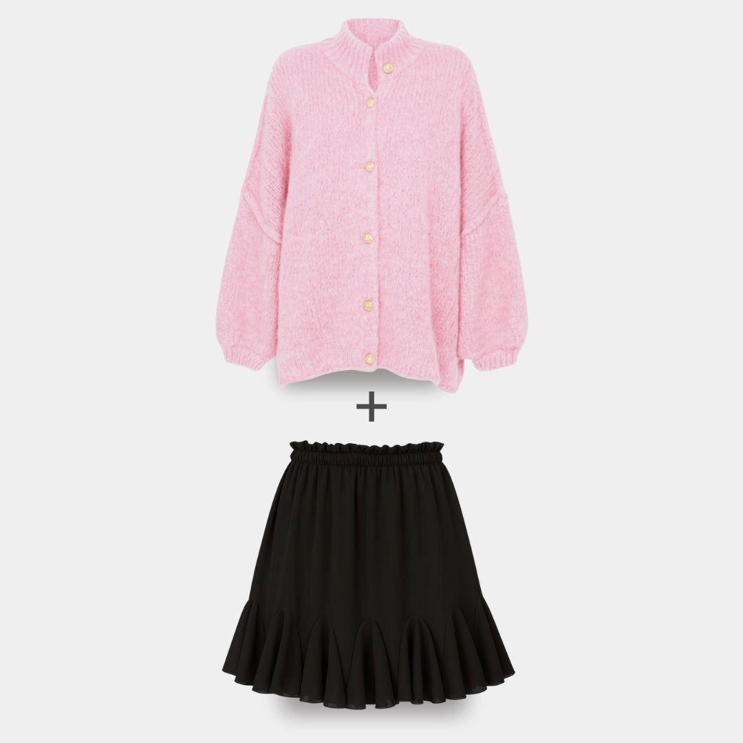 CozyGlam | Conjunto de cárdigan oversize y falda