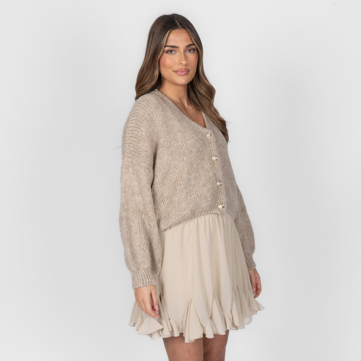 Verónica | Cárdigan corto oversize con escote en V y botones