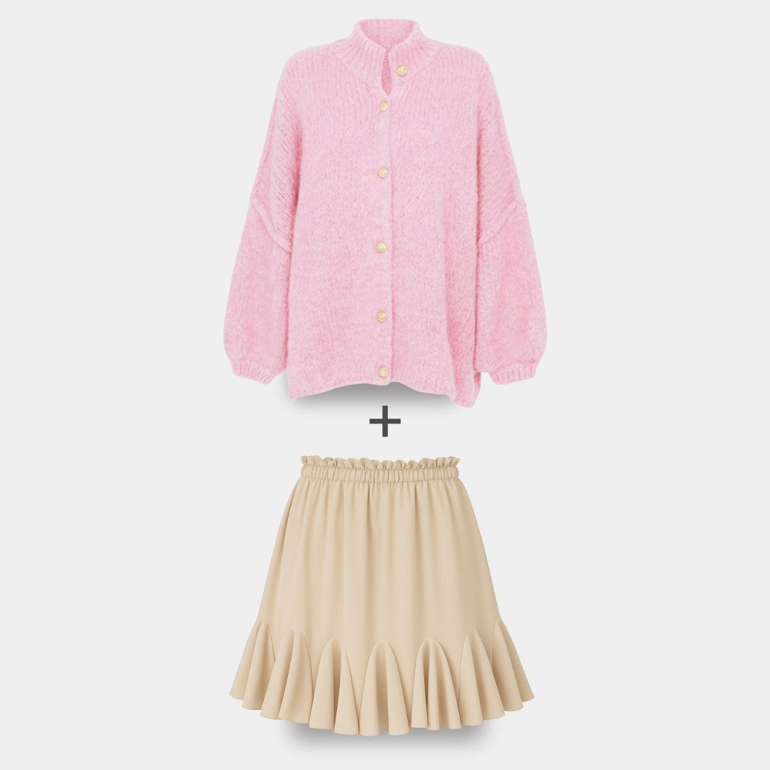 CozyGlam | Conjunto de cárdigan oversize y falda