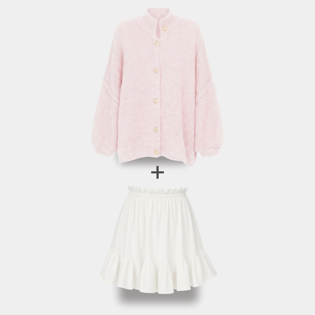 CozyGlam | Conjunto de cárdigan oversize y falda
